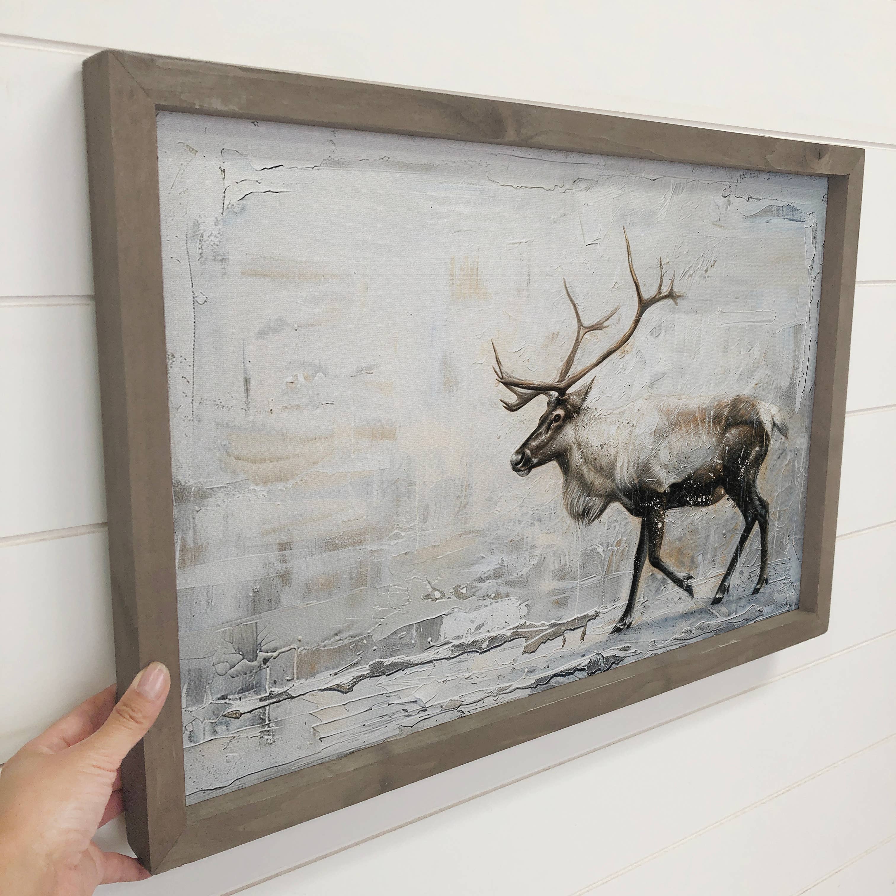 White Snow Reindeer - Winter Canvas Art - Wood Framed Art