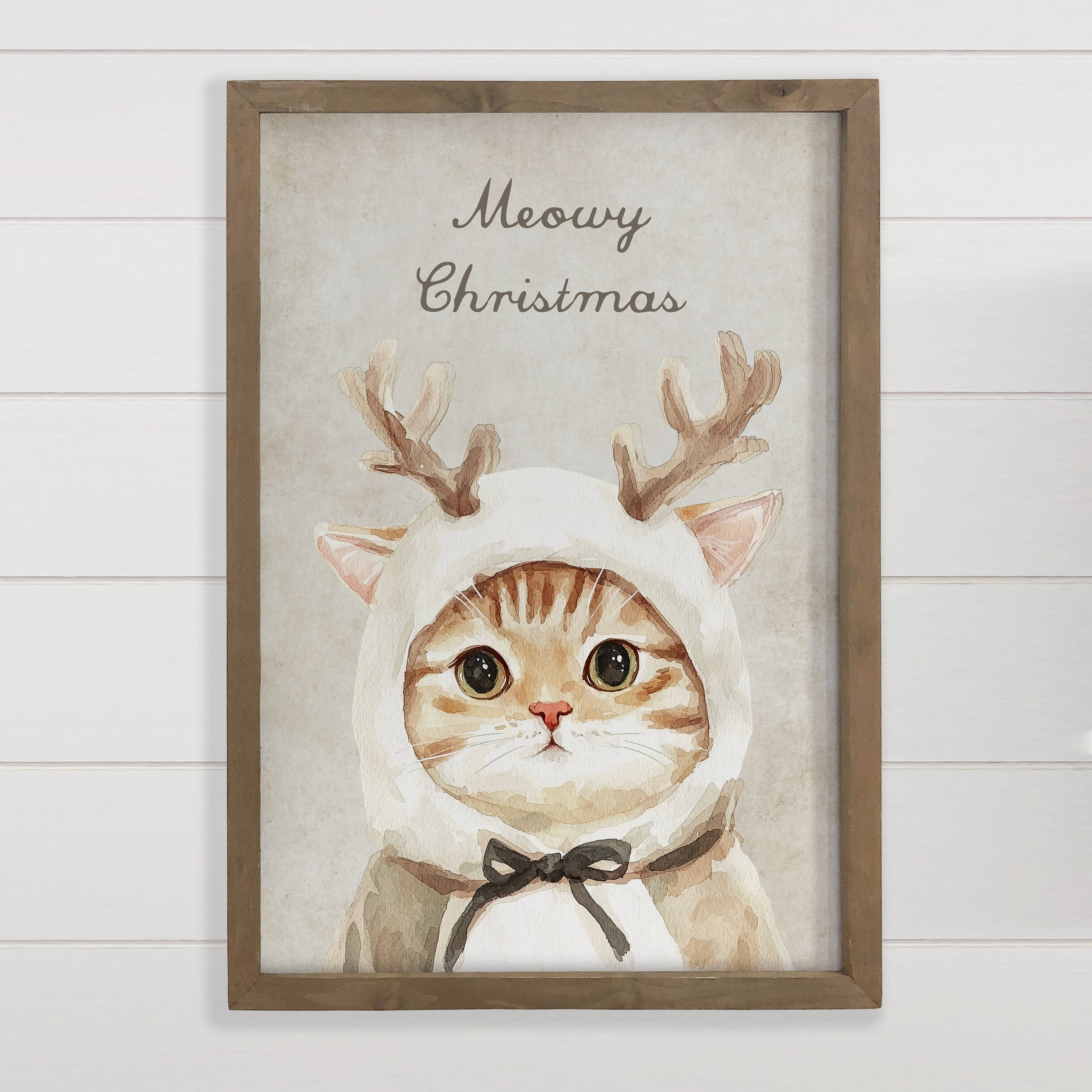 Meowy Christmas Cat Antlers - Cute Cat Christmas Canvas Art