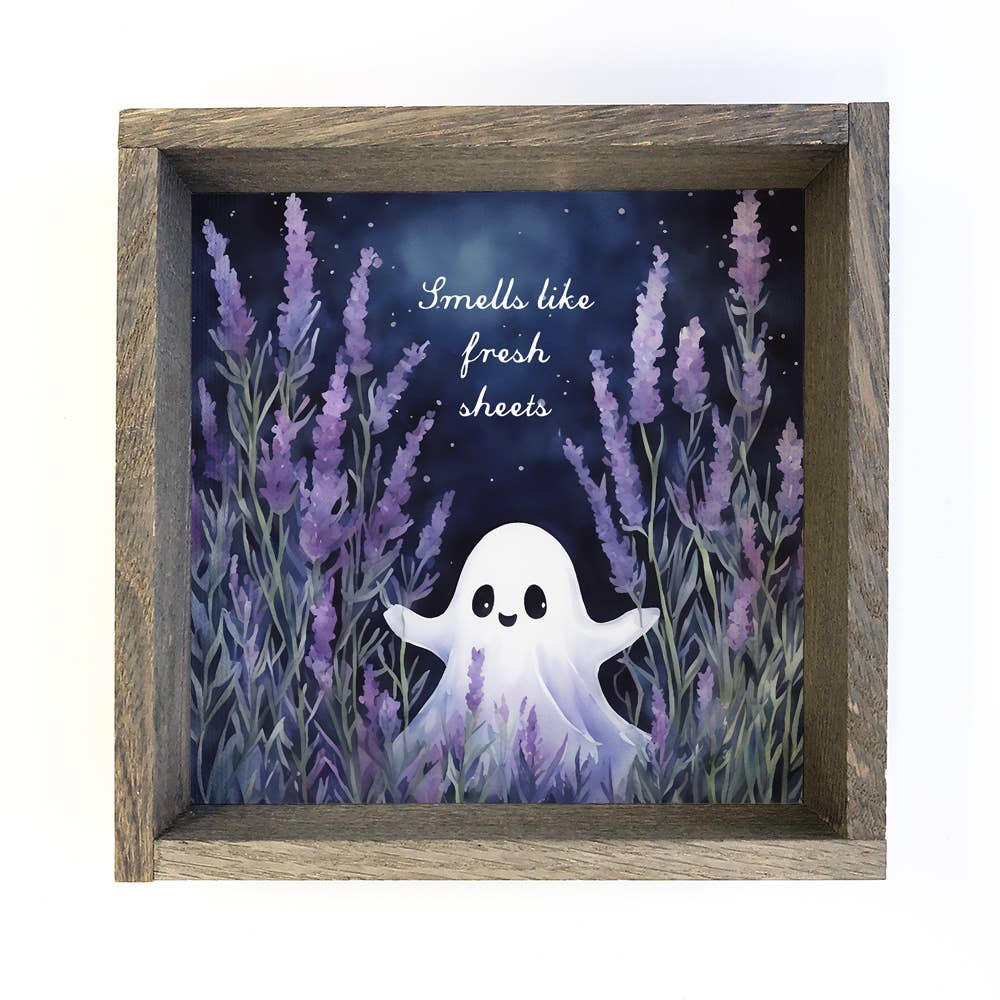 Cute Ghost in Lavender Field - Halloween Canvas Art - Framed
