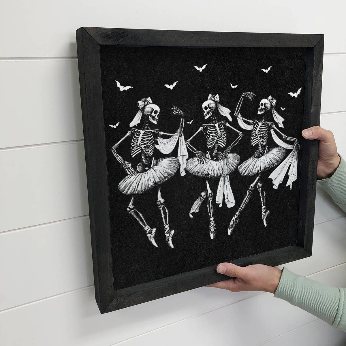 Skeleton Ballerinas - Halloween Canvas Art - Wood Framed Art