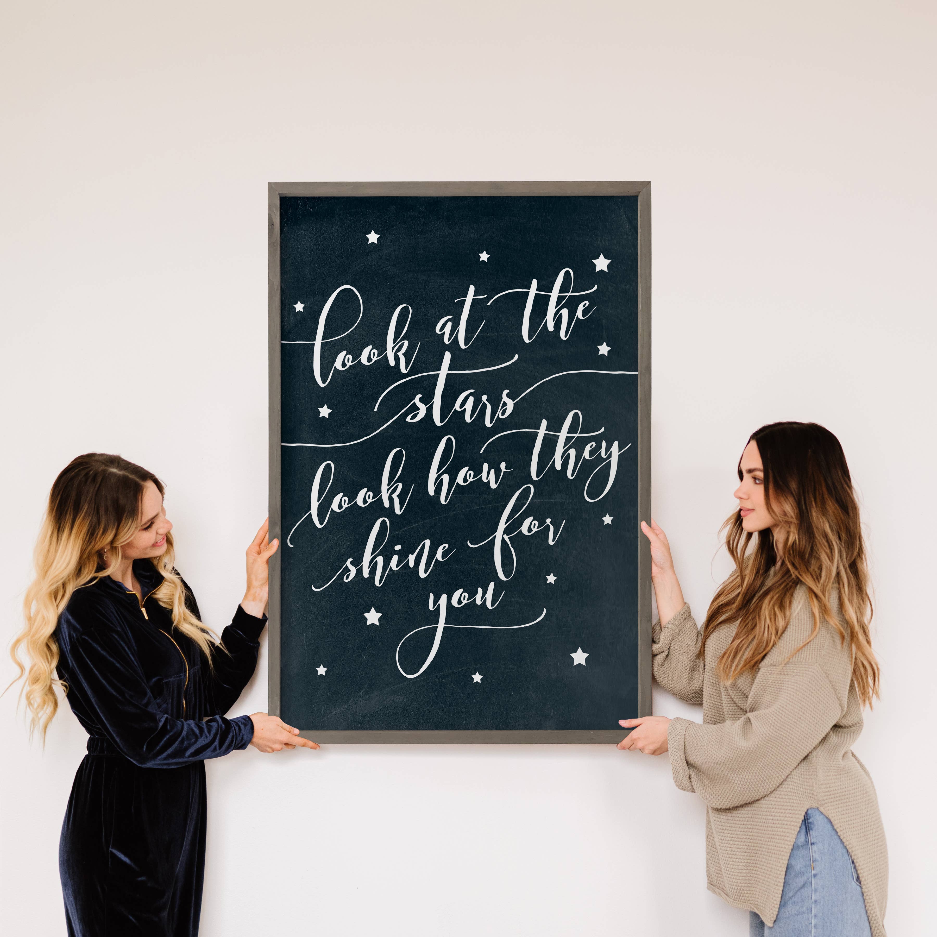 Look At The Stars - Canvas Word Art - Wood Framed Wall Art
