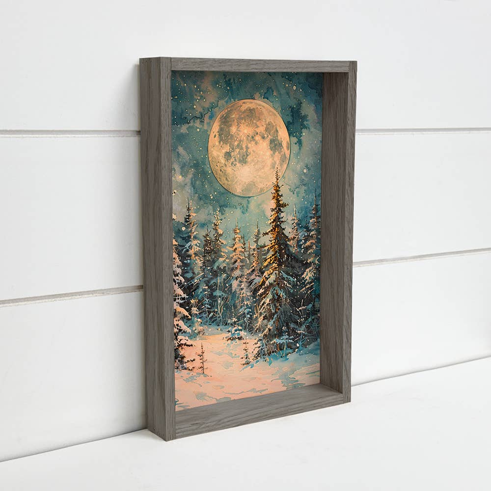 Full Moon in Winter - Winter Canvas Art - Wood Framed Art