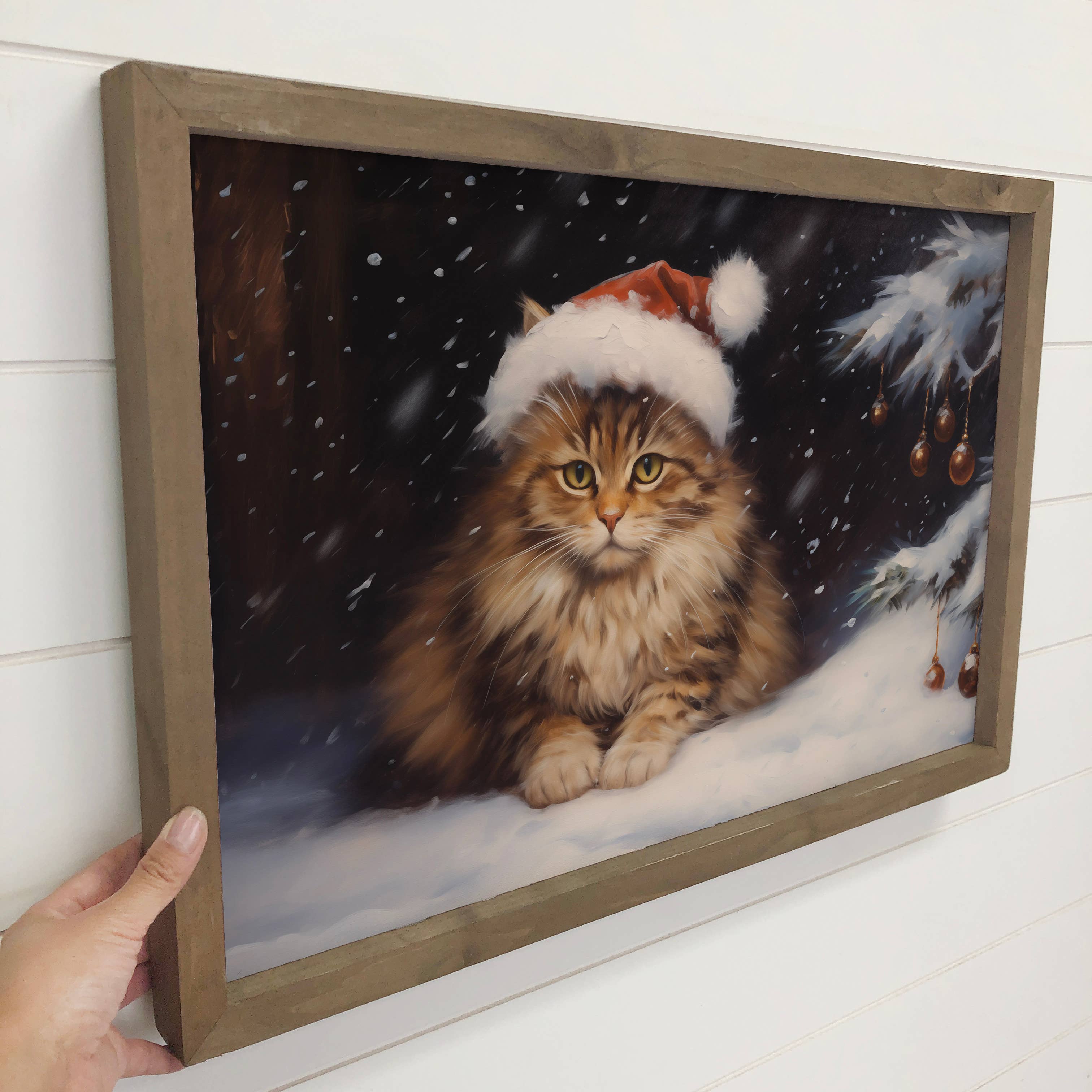 Winter Snow Fat Cat - Winter Cat Canvas Art - Wood Framed