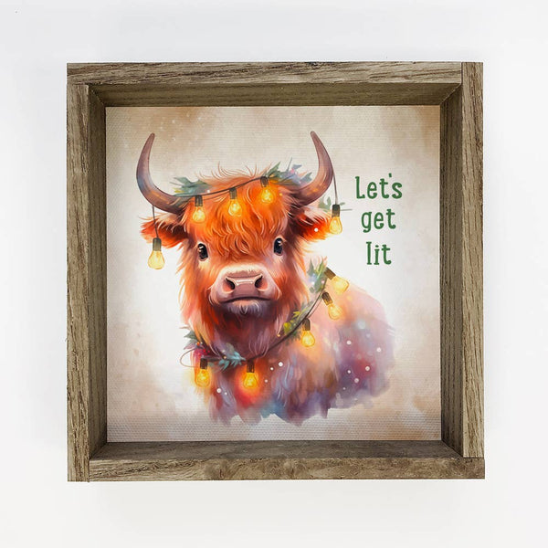 Lets Get Lit Highland Cow - Funny Holiday Animal Canvas Art