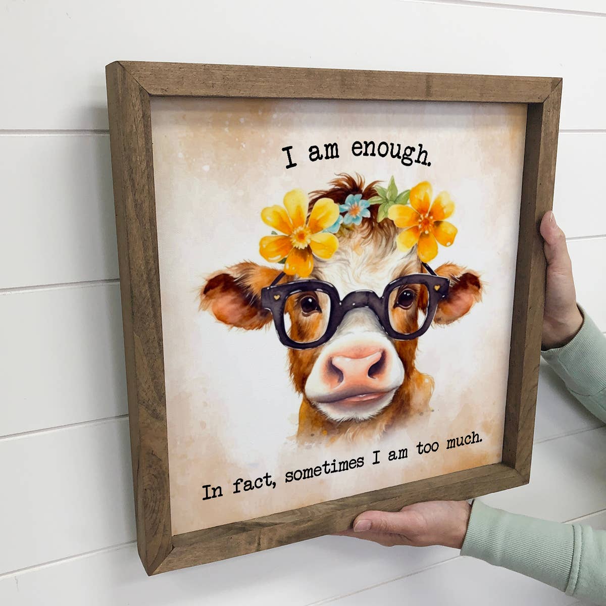 I Am Enough Cow - Cute Animal Canvas Art - Farmhouse Decor