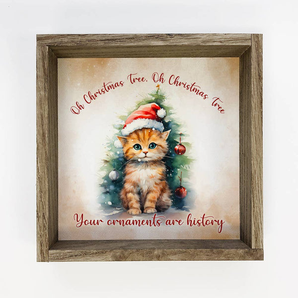 Oh Christmas Tree Cat - Funny Holiday Animal Canvas Wall Art