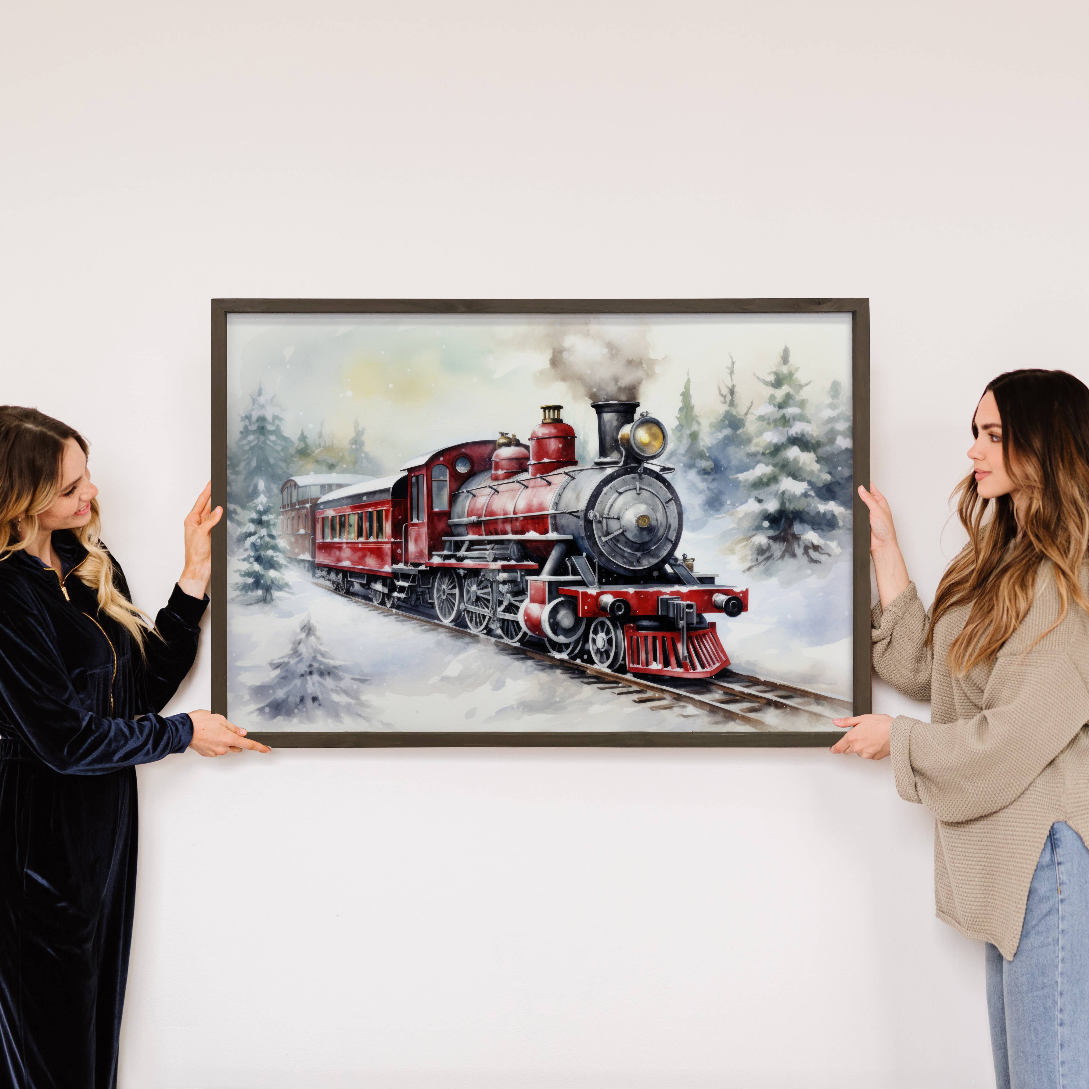 Polar Express Painting -  Holiday Canvas Art - Wood Framed