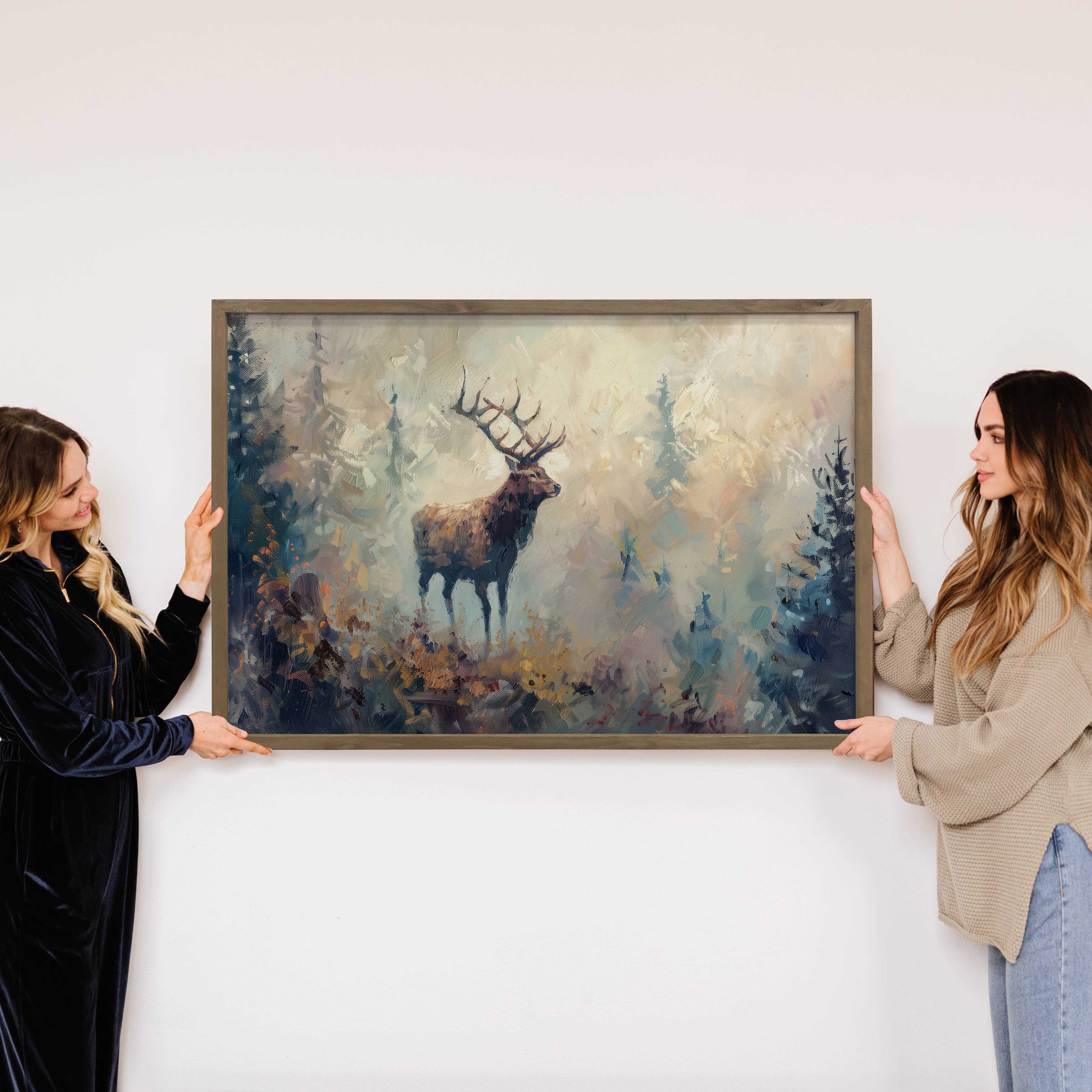 Buck Deer Abstract Painting - Man Cave Canvas Art - Framed