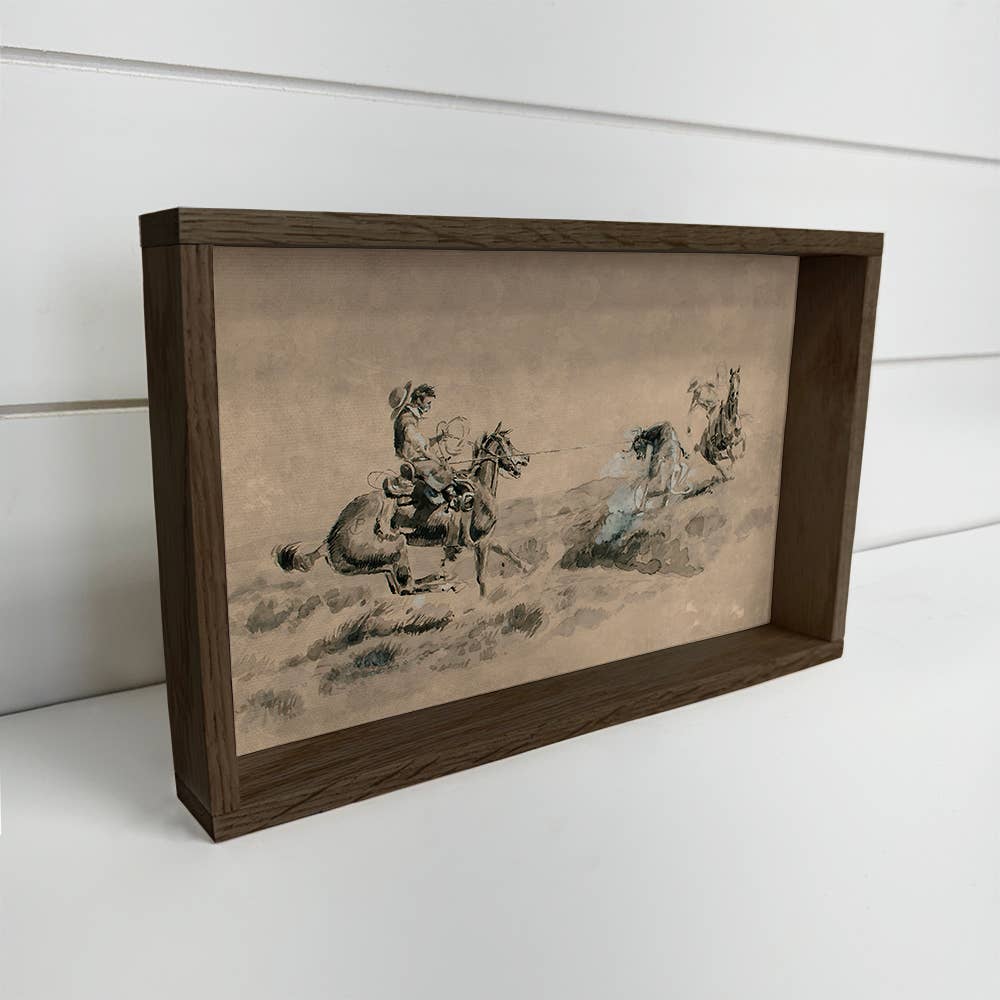 Cowboys Black and Beige - Ranch House Wall Art - Wood Framed