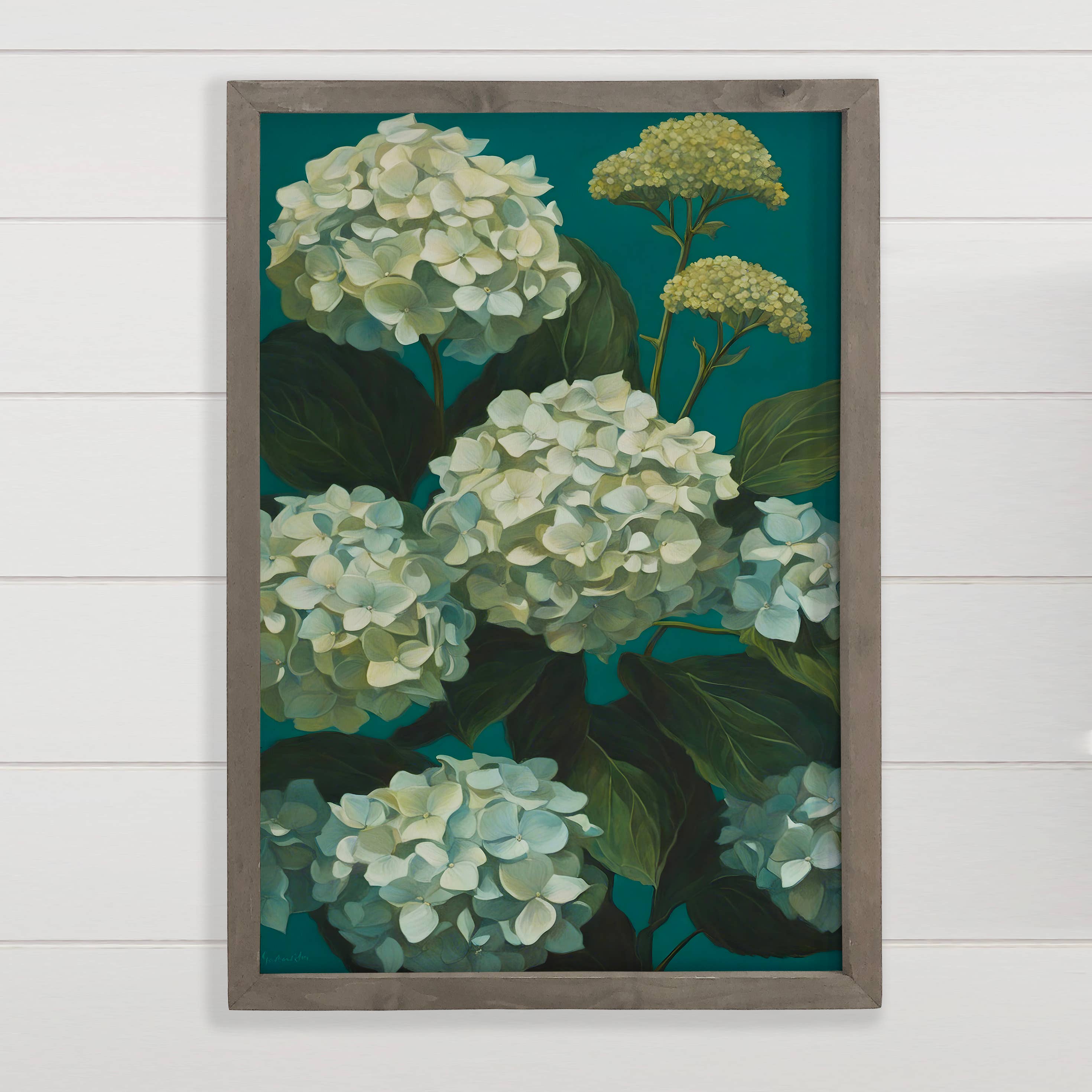 Teal Hydrangeas - Flower Canvas Art - Wood Framed Floral Art