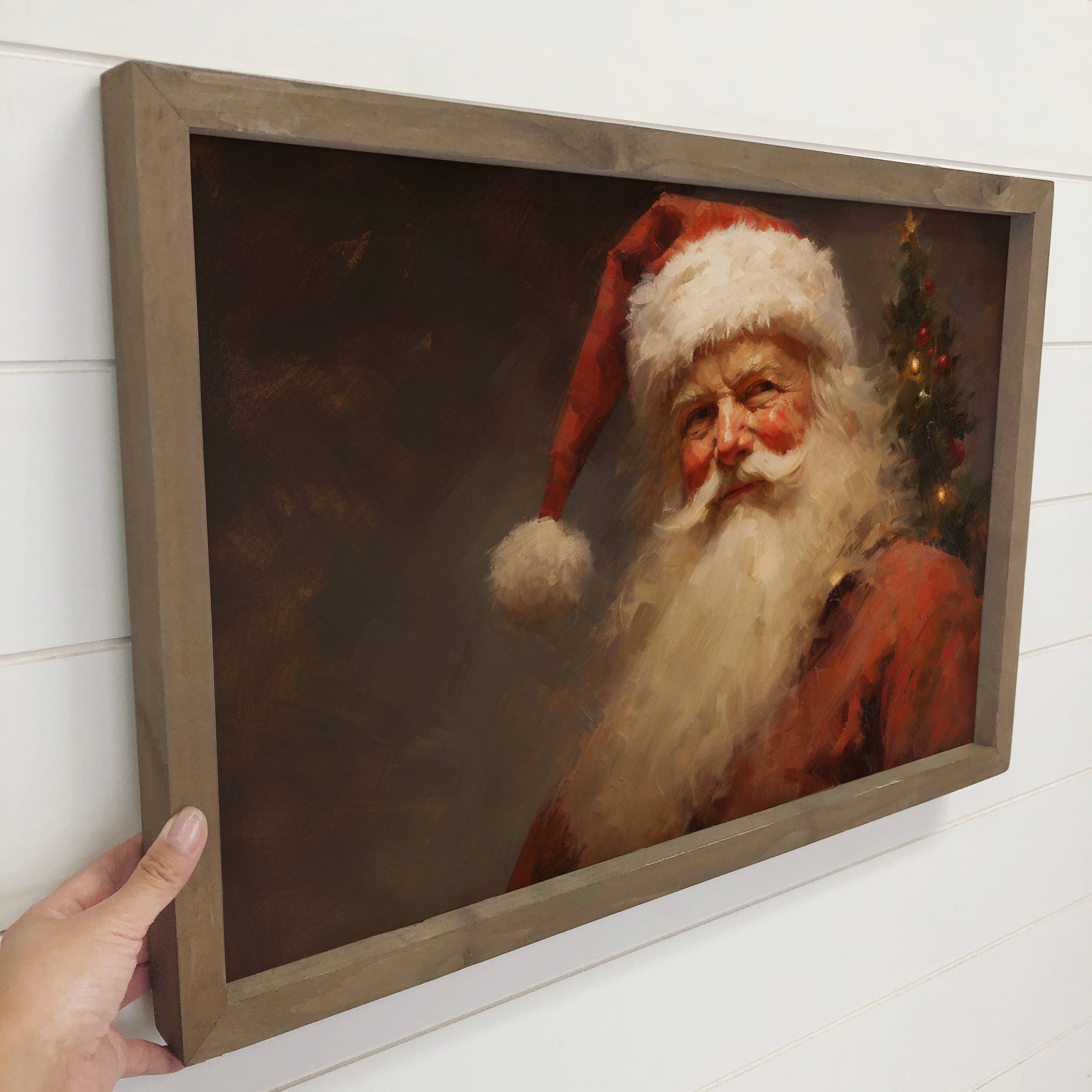 Santa in Red Painting - Santa Claus Canvas Art - Wood Framed