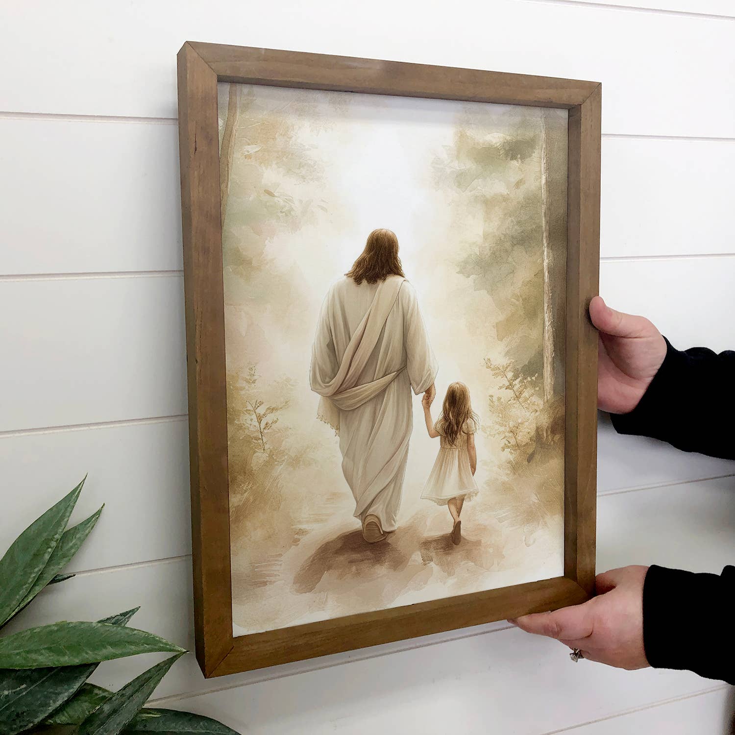 Jesus Walking with Light Haired Girl - Jesus Canvas Art
