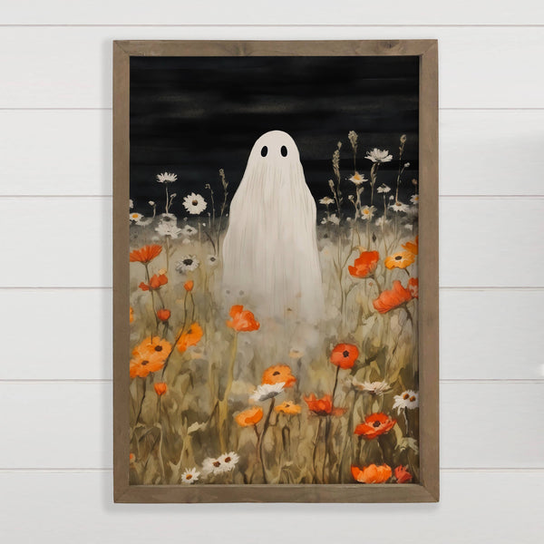Ghost in Wildflowers - Halloween Nature Canvas Art - Framed