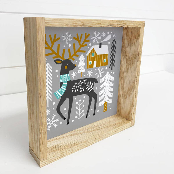 Scandinavian Christmas Deer - Framed Holiday Wall Art