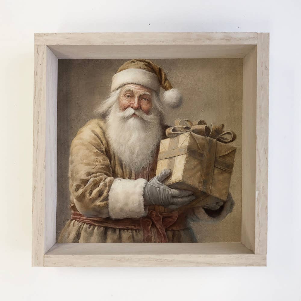 Vintage Kris Kringle Santa - Holiday Canvas Art - Wood Frame