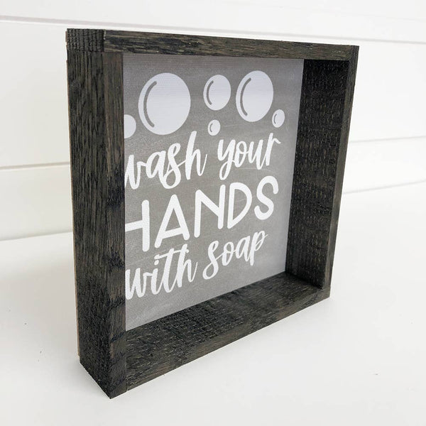 Bathroom Sign - Wash Your Hands - Cute Black Gray Wood Sign