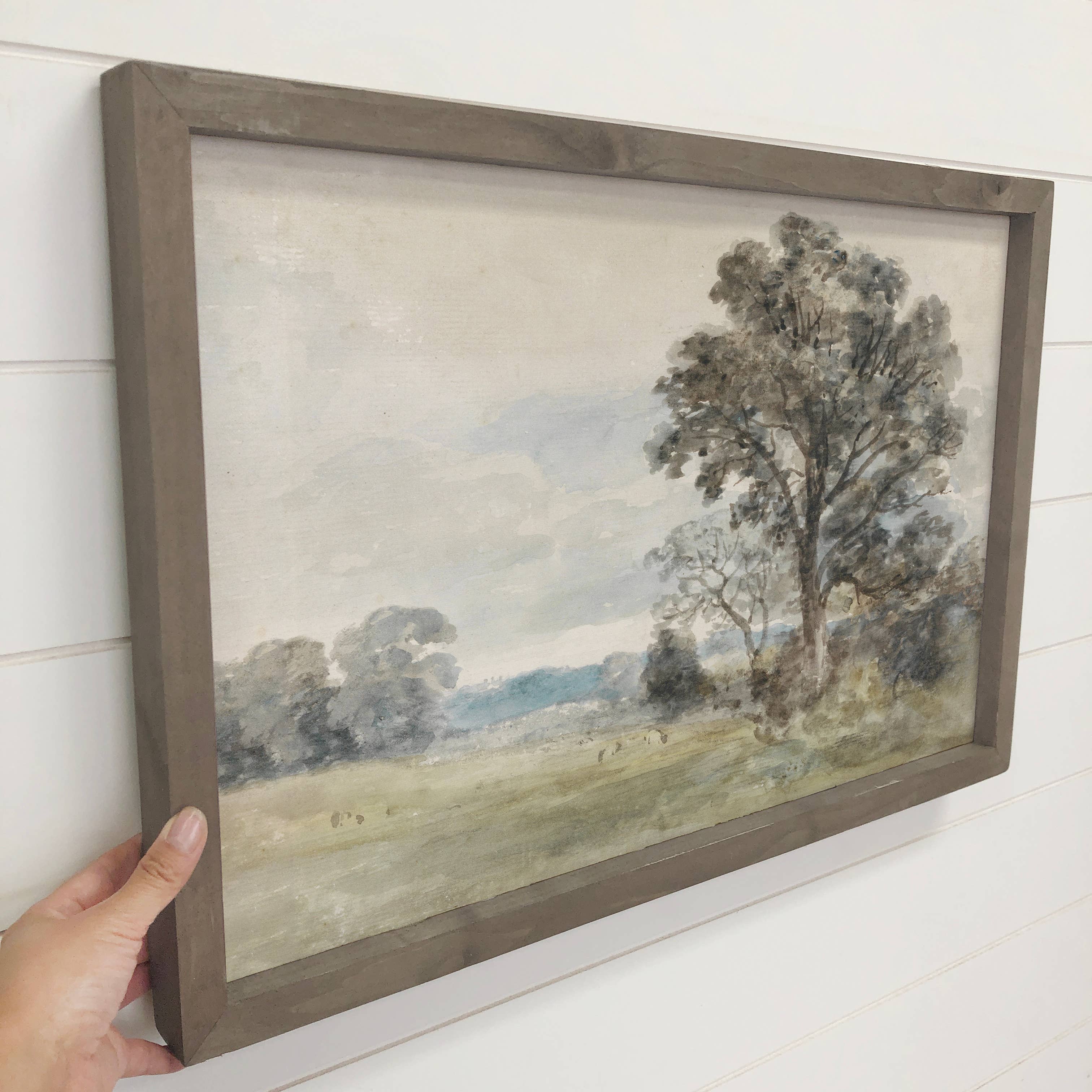 Tall Oak Watercolor - Tree Canvas Wall Art - Wood Framed Art