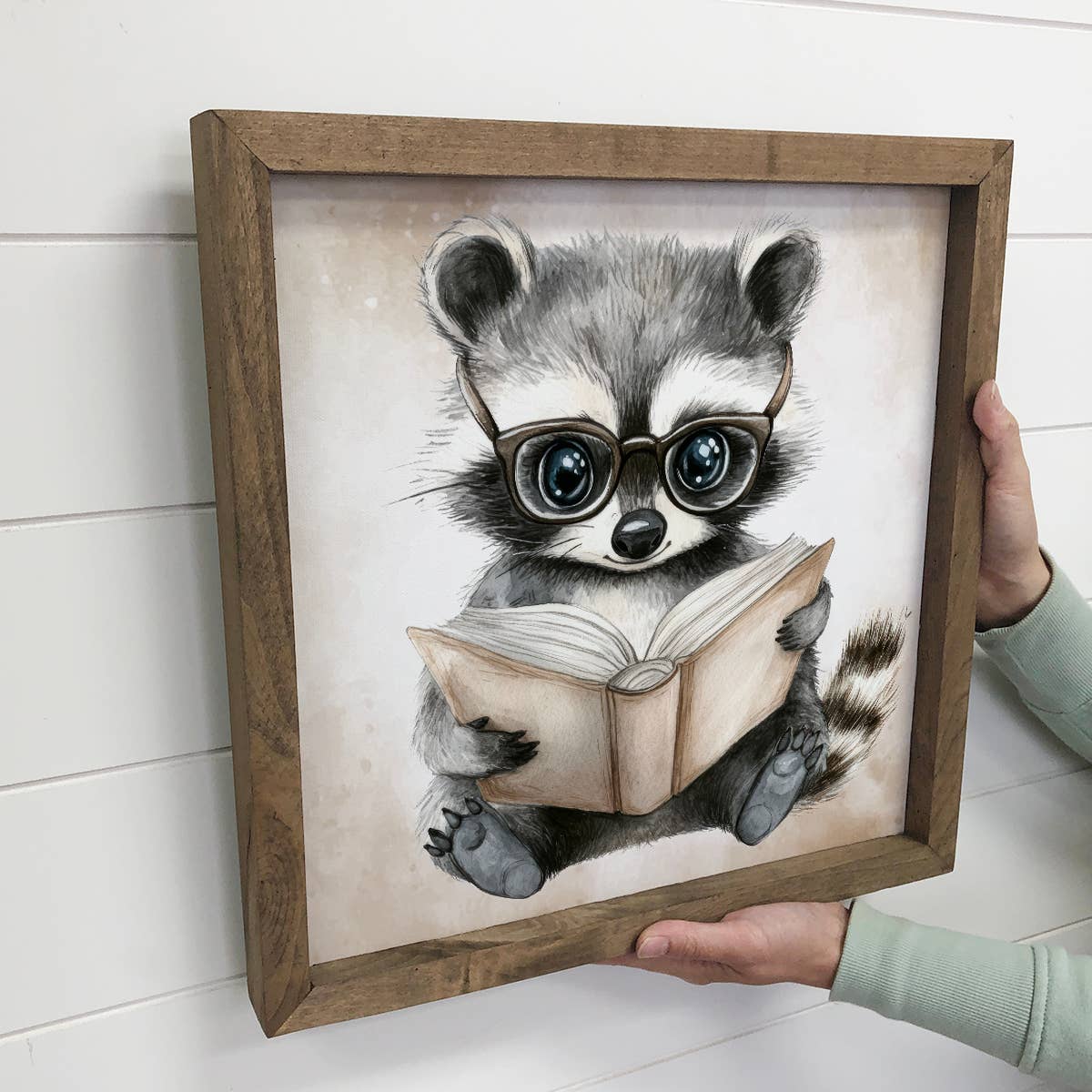Raccoon Reading Book - Cute Raccoon Canvas Art - Framed Art
