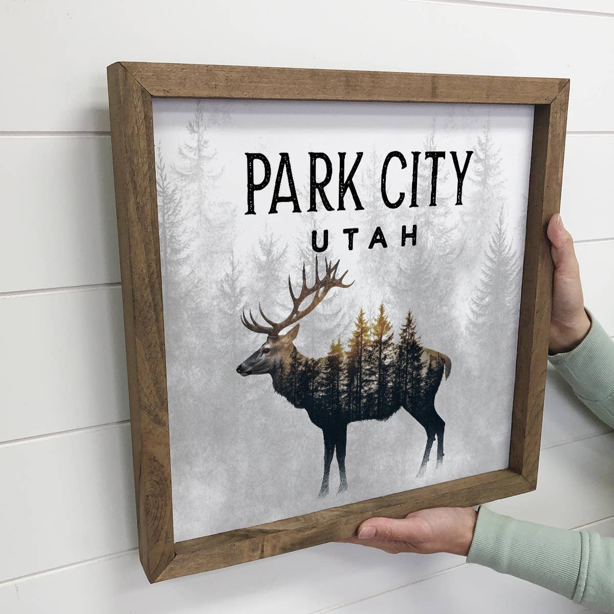 Deer Pine Trees Custom City  - Custom Canvas Art  - Framed