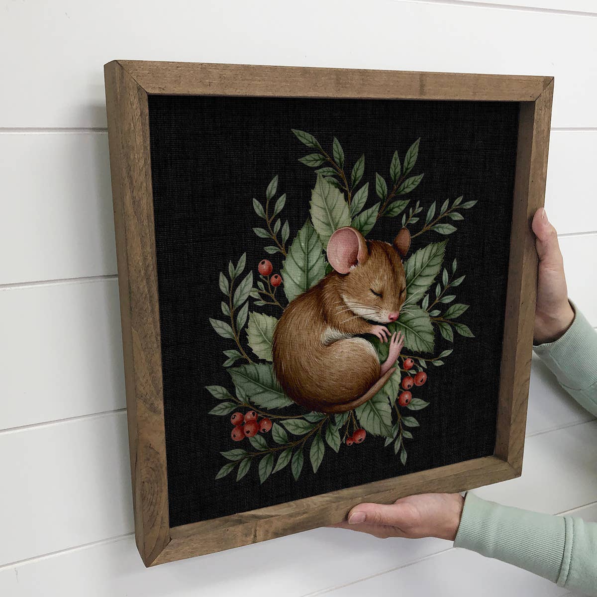 Sleeping Mouse Woodland Berries - Cute Mouse Canvas Art