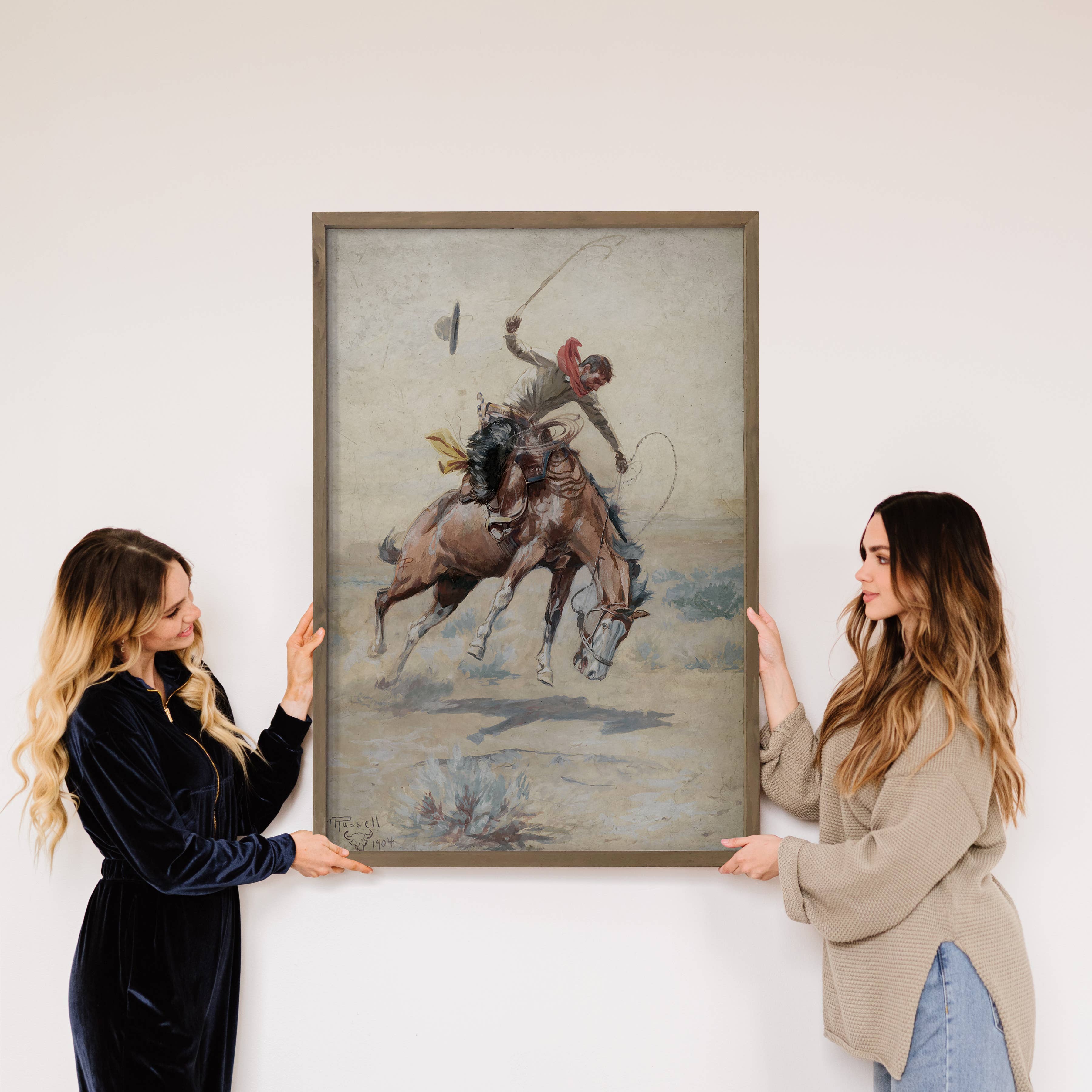 Bucking Cowboy - Western Canvas Art - Wood Framed Wall Art