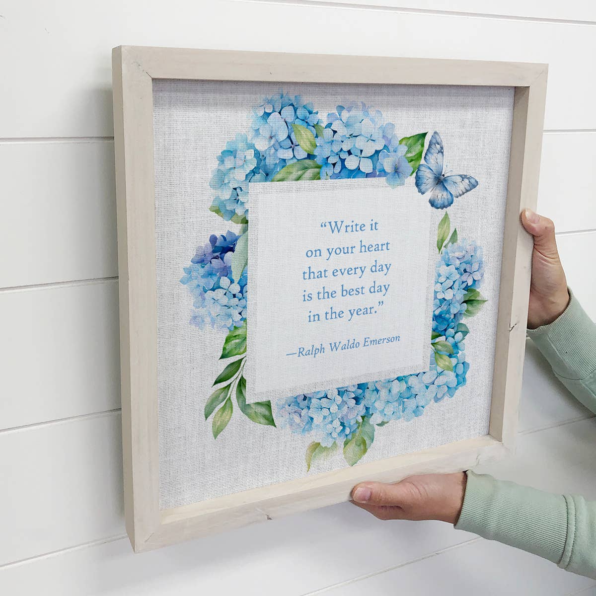 Hydrangea Emerson Quote Best Day - Floral Quote Canvas Art