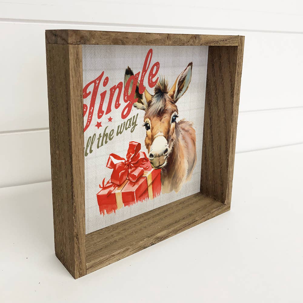 Jingle All the Way Donkey - Framed Animal Holiday Canvas Art