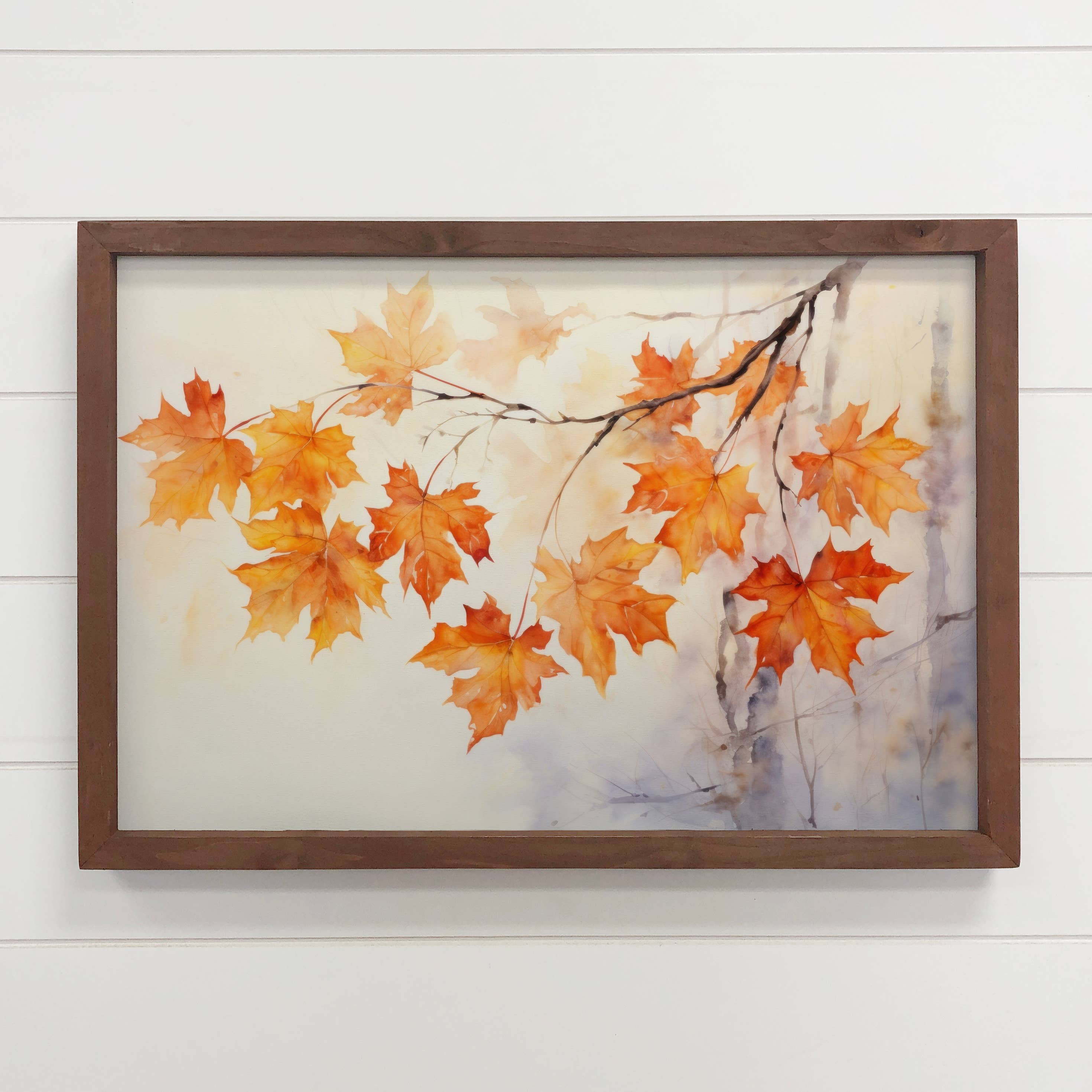 Maple Leaves Branch - Fall Leaf Canvas Art - Wood Framed
