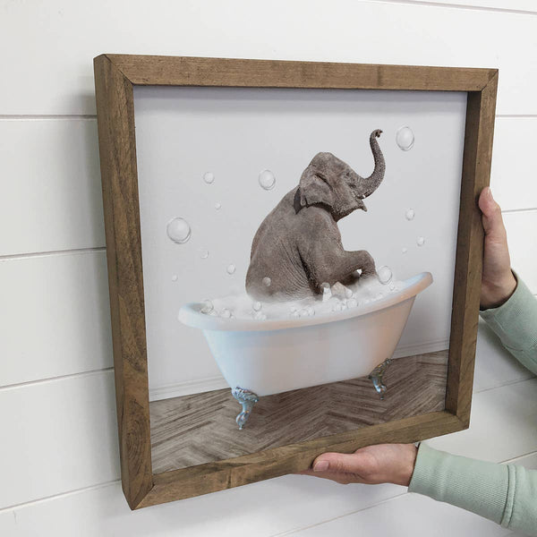 Elephant in Bubble Bath Cute Animal Bathroom Wall Shelf Art
