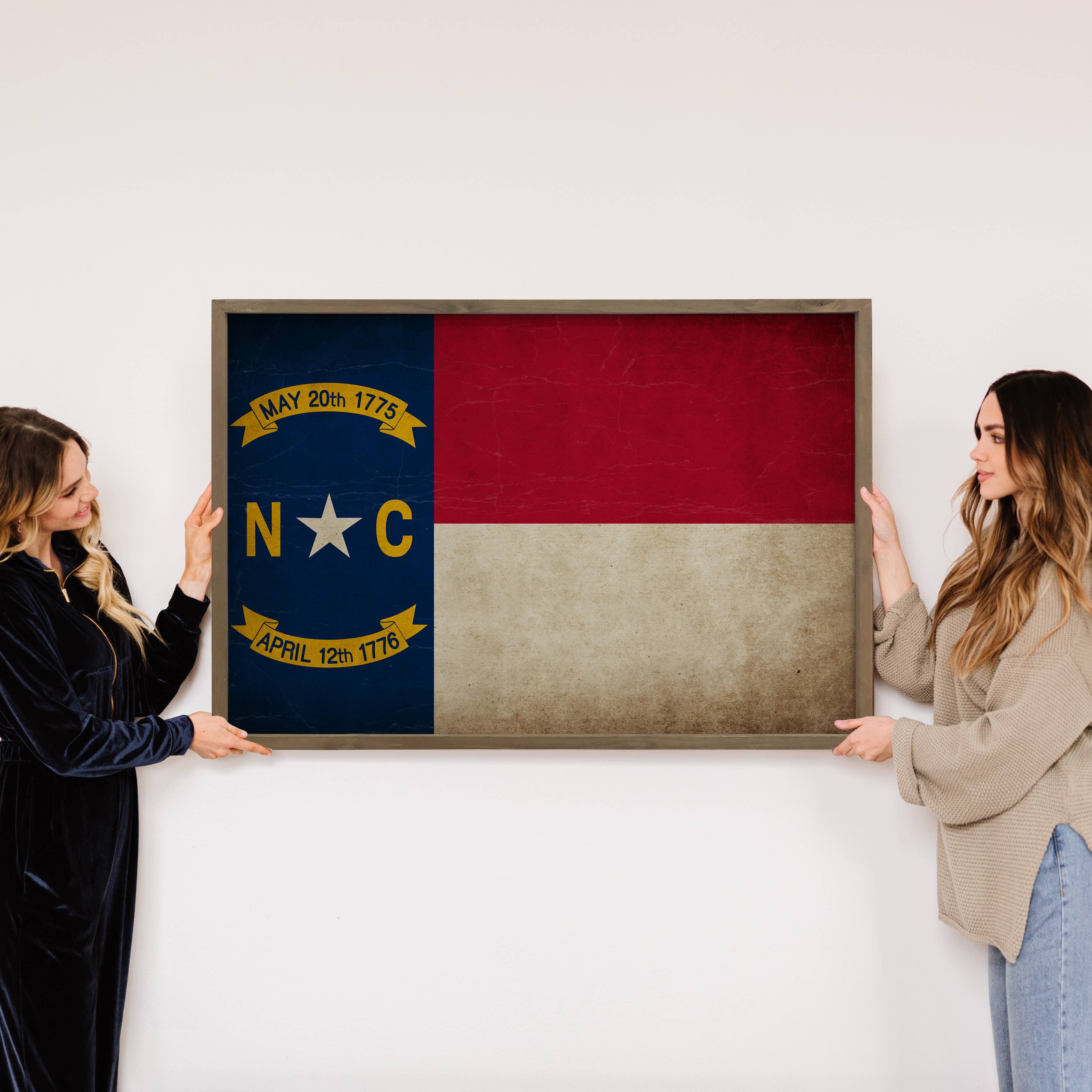 North Carolina Vintage Flag- State Flag Canvas Art - Framed