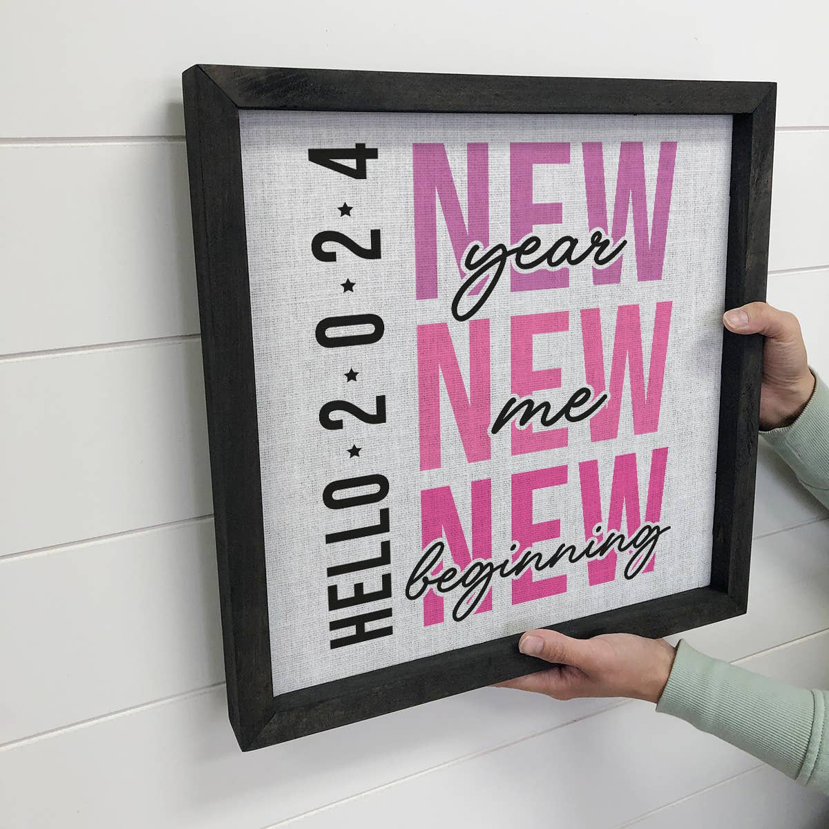 Hello 2024 Pink - New Years Canvas Art - Wood Framed Artwork
