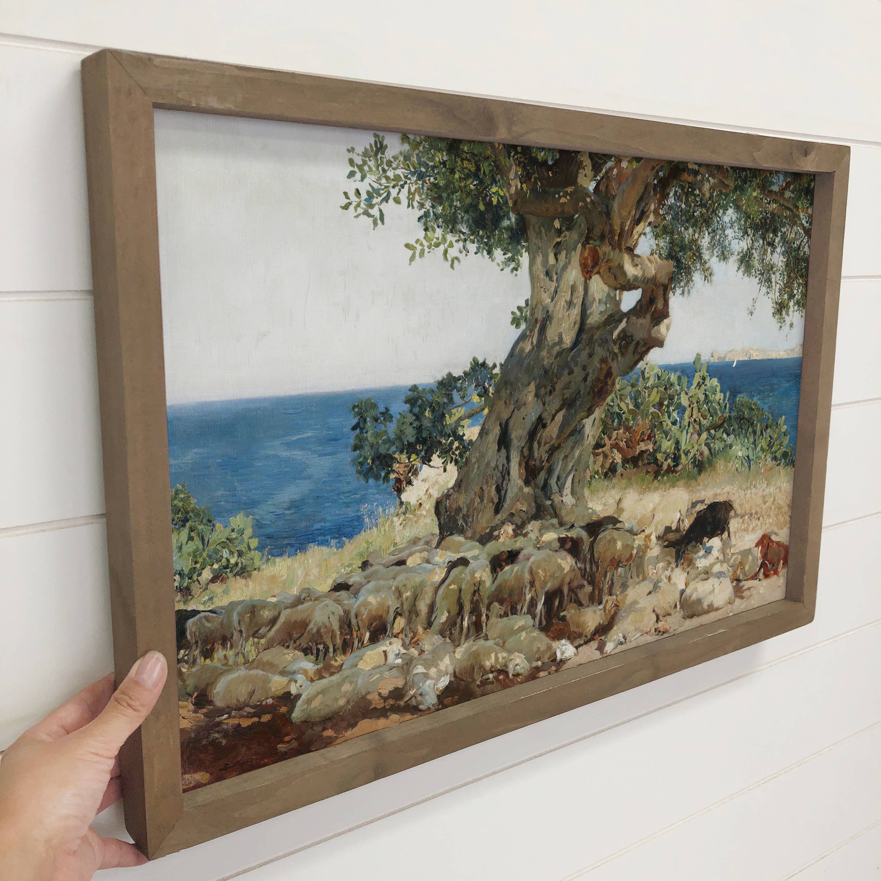 Livestock at the Seaside Tree - Nature Landscape Canvas Art