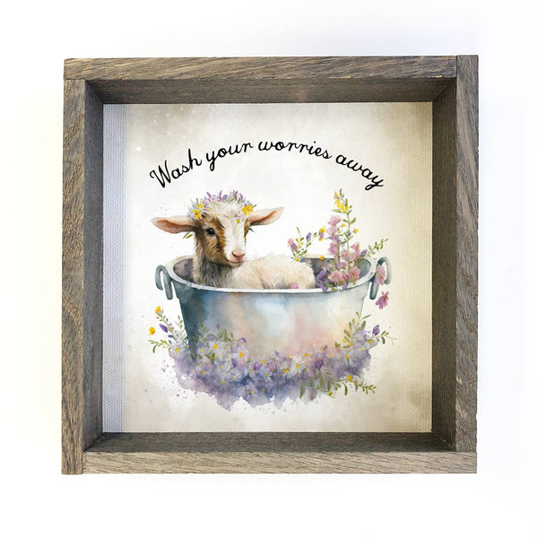 Wash Your Worries Goat Bath - Cute Animal Canvas Wall Art