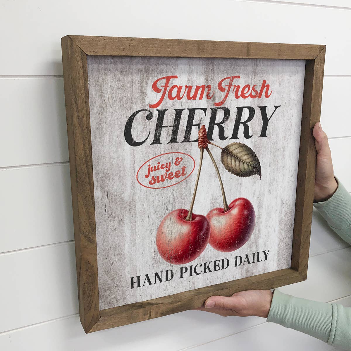 Farm Fresh Cherry - Cherry Word Sign - Wood Framed Artwork