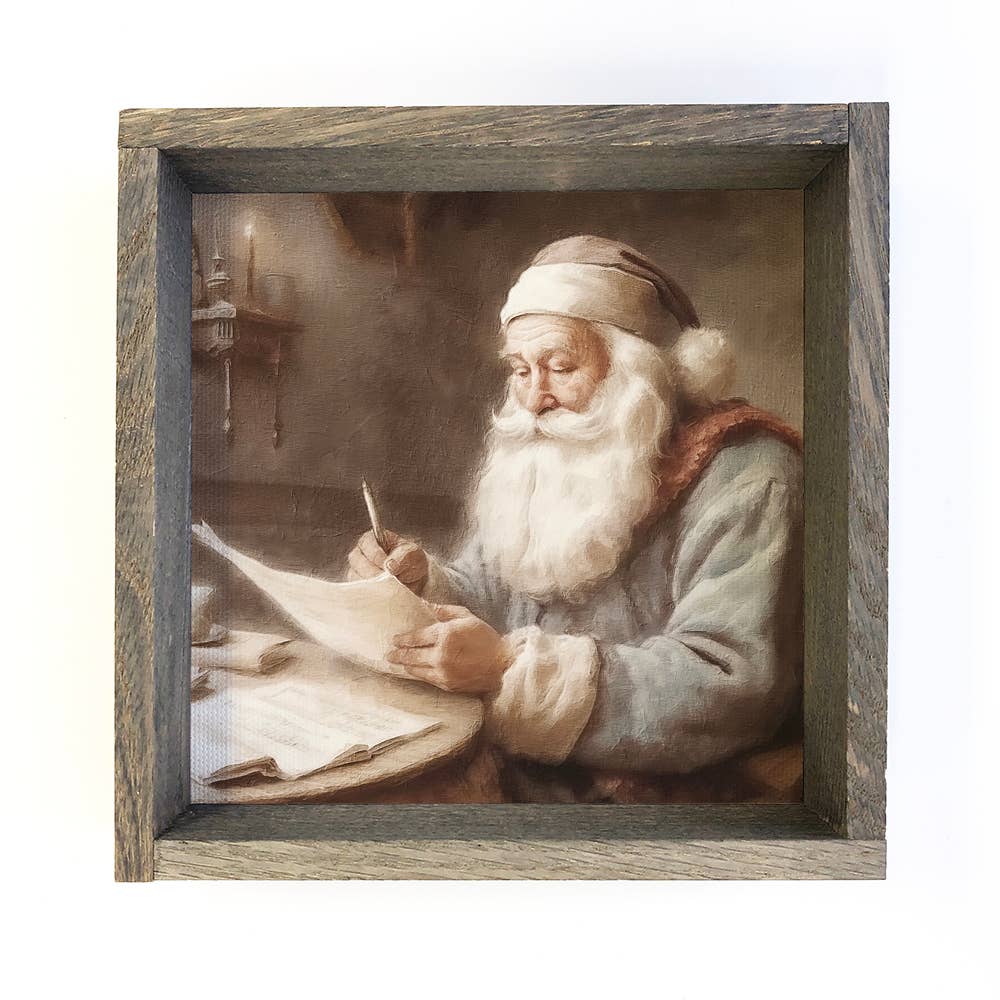 Vintage Gray English Santa - Holiday Canvas Art - Wood Frame