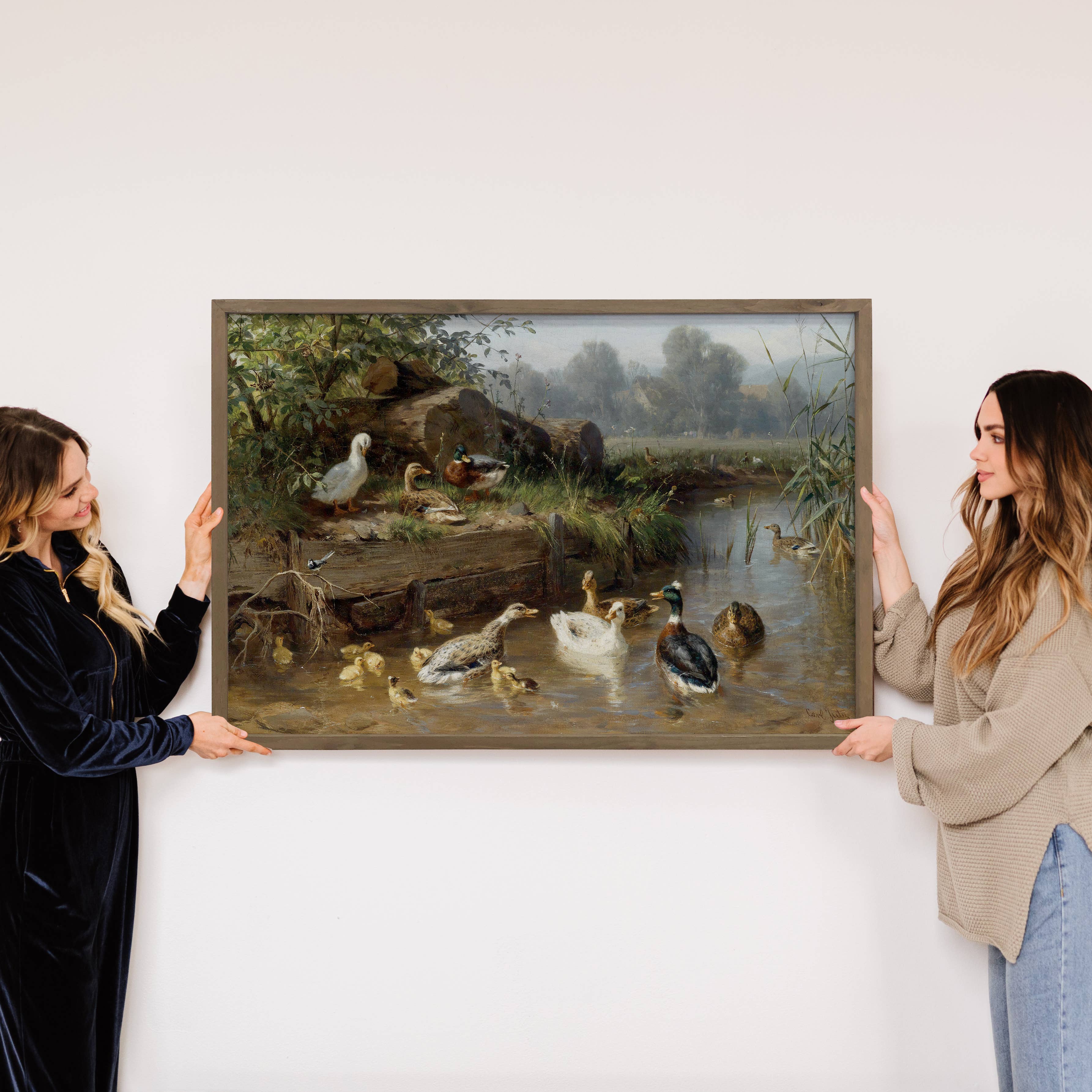 Vintage German Duck Painting - Duck Canvas Art - Wood Framed