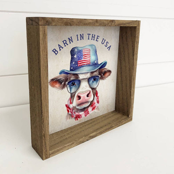 Cow Barn in the USA - Funny 4th of July Art - Funny Farm Art