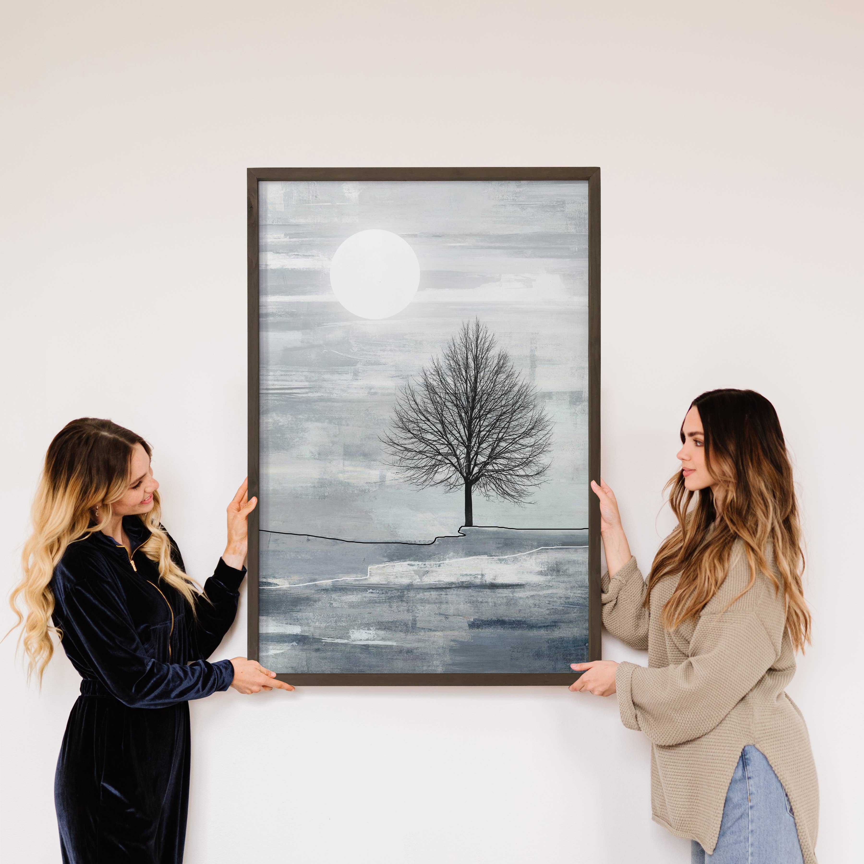 Rustic Lone Tree - Framed Nature Sketch - Farmhouse Wall Art