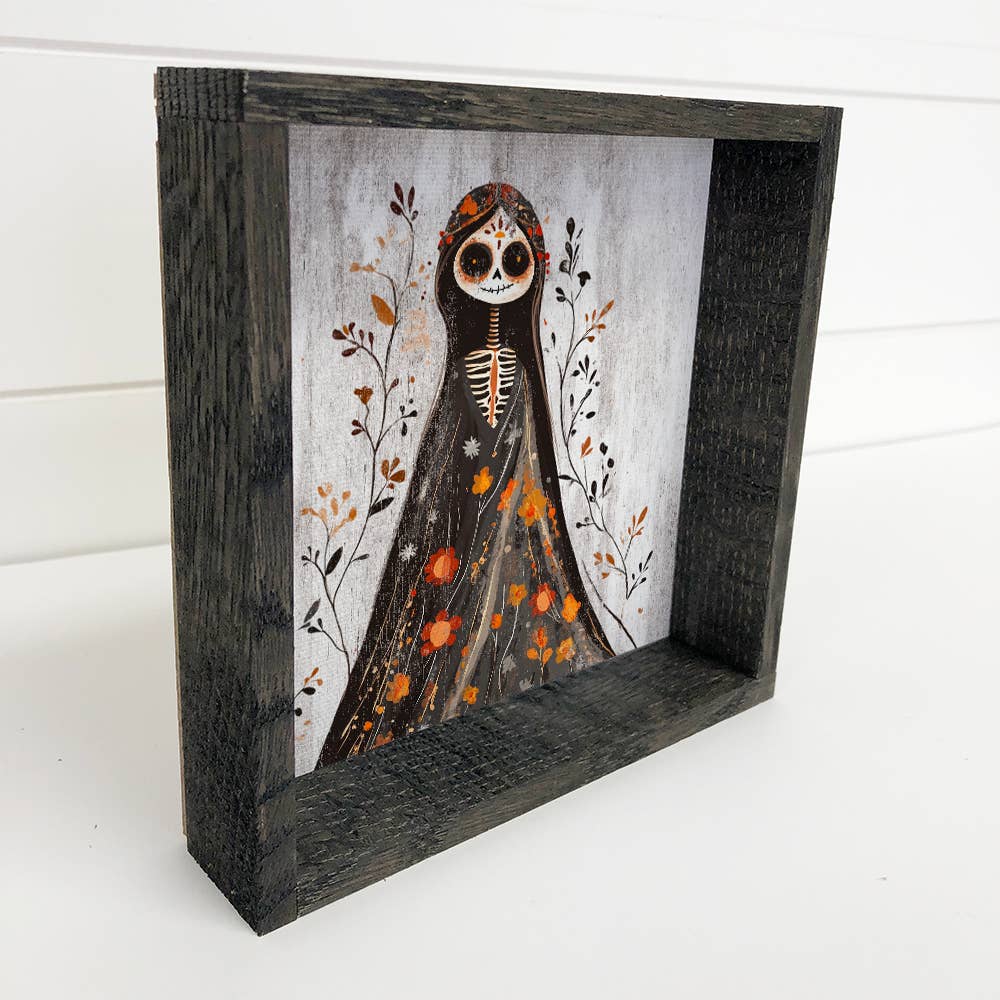 Folk Halloween Skeleton Lady - Folk Halloween Canvas Art