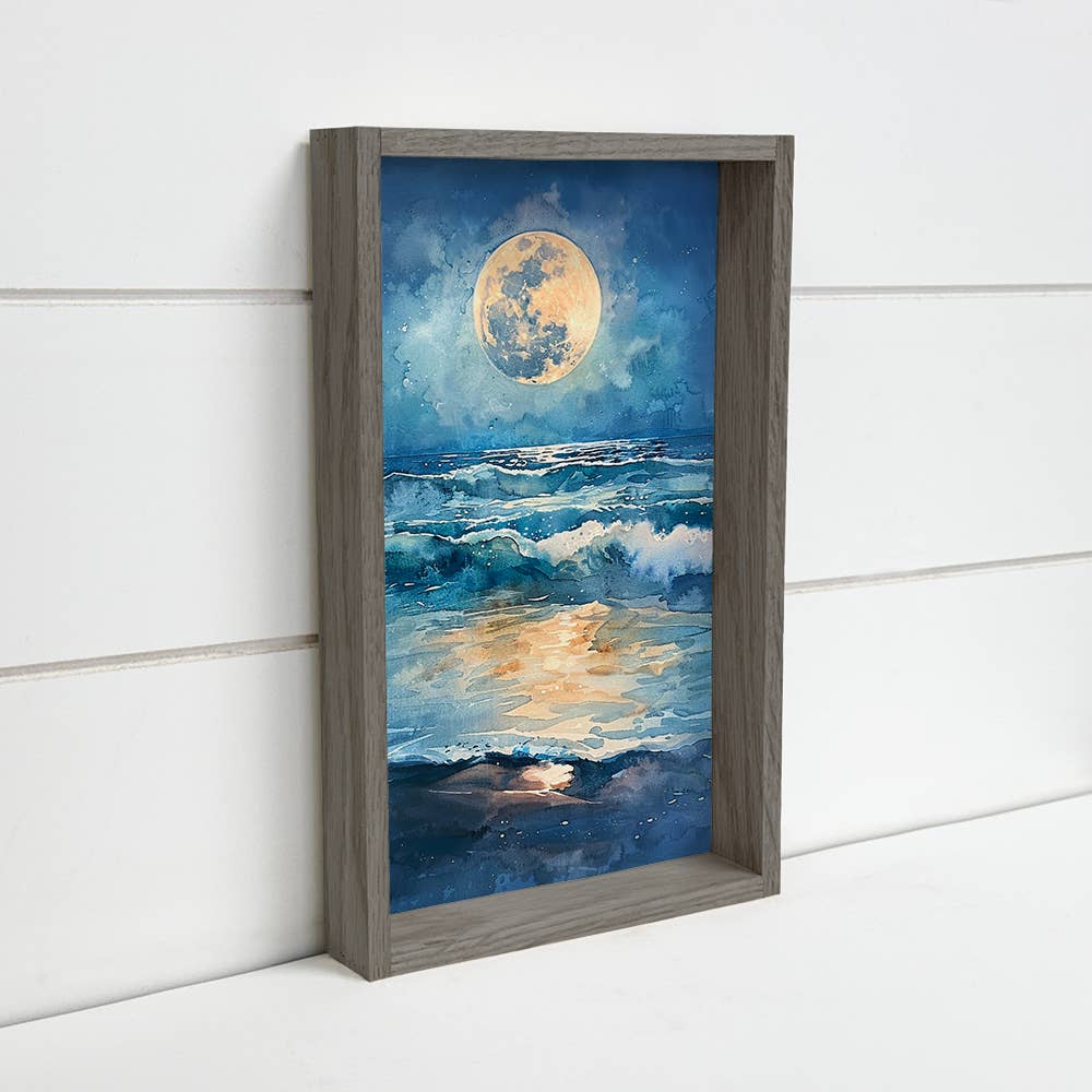 Moon Ocean Tides - Ocean Canvas Art - Wood Framed Artwork