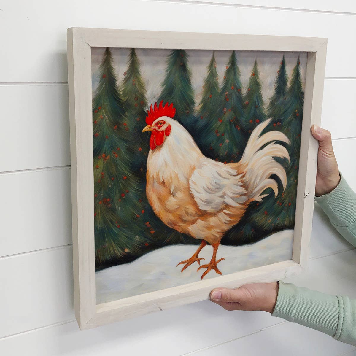 Chicken Pine Trees - Farmhouse Canvas Art - Farm Animal Art