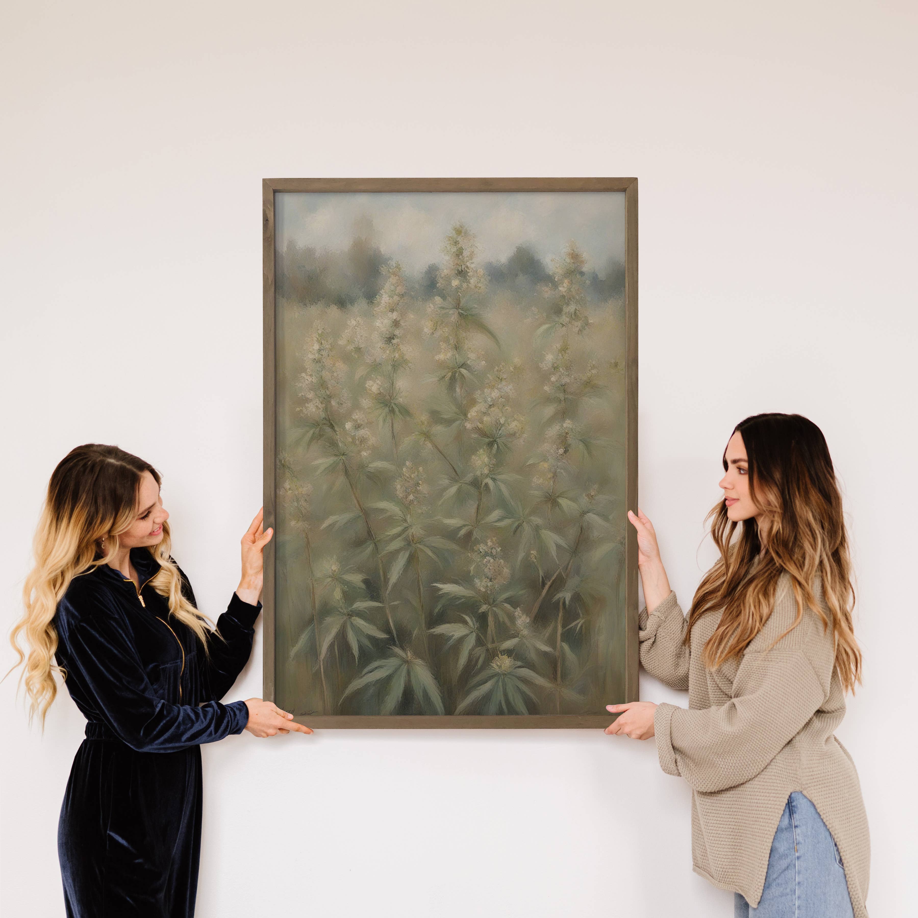 Peaceful Hemp Painting - Cannabis Nature Canvas Framed Art