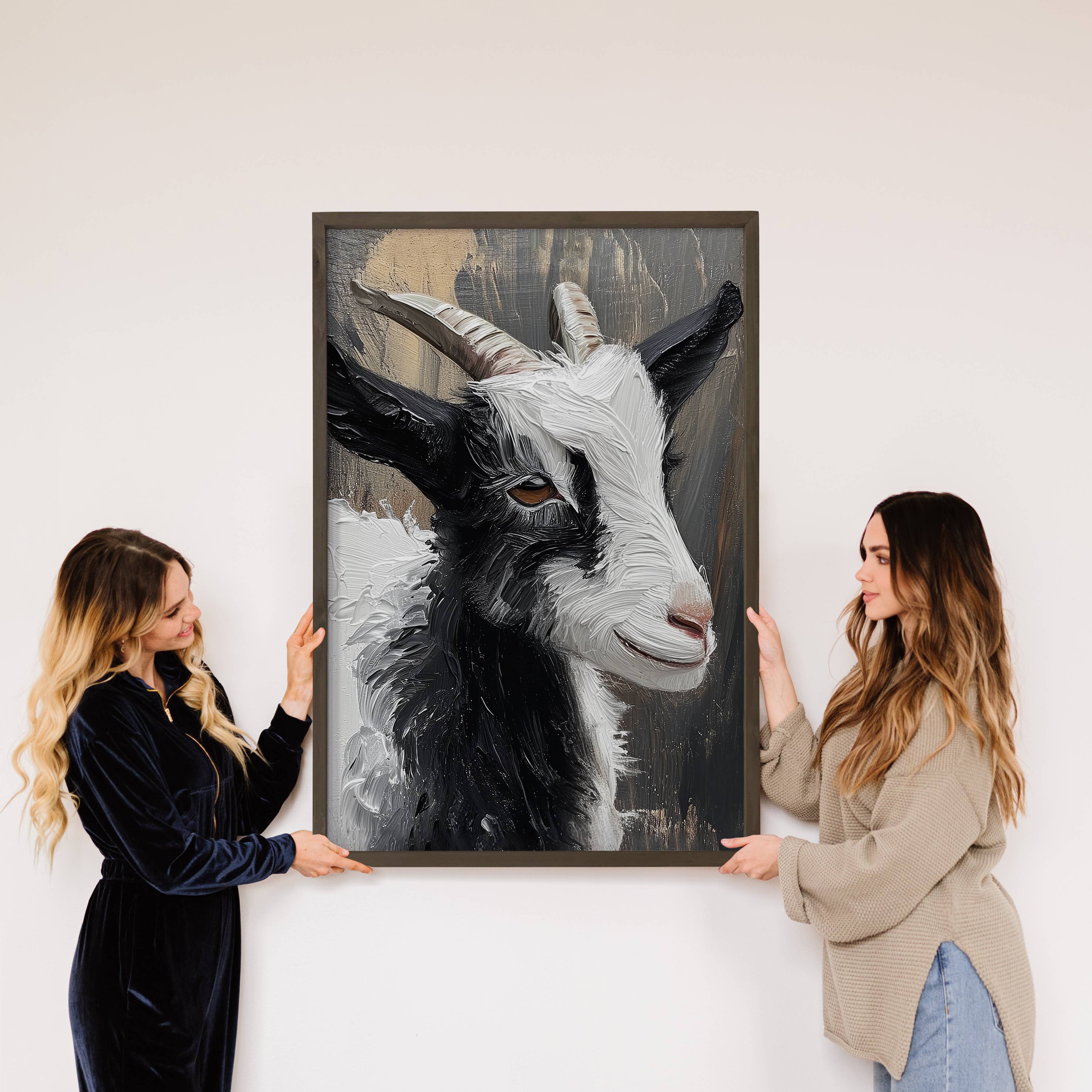 Black and White Baby Goat - Farm Animal Canvas Art - Framed