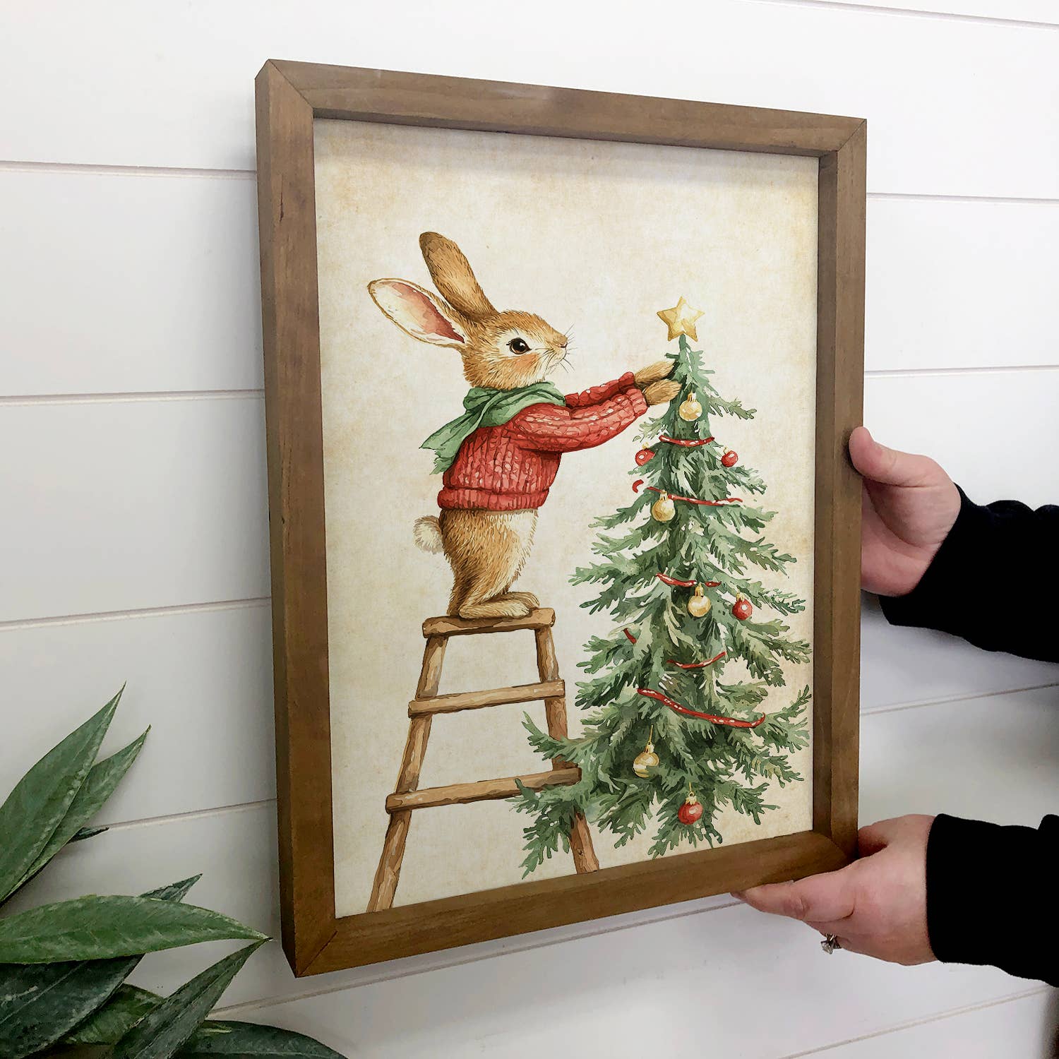 Rabbit Decorating Christmas Tree - Christmas Canvas Art
