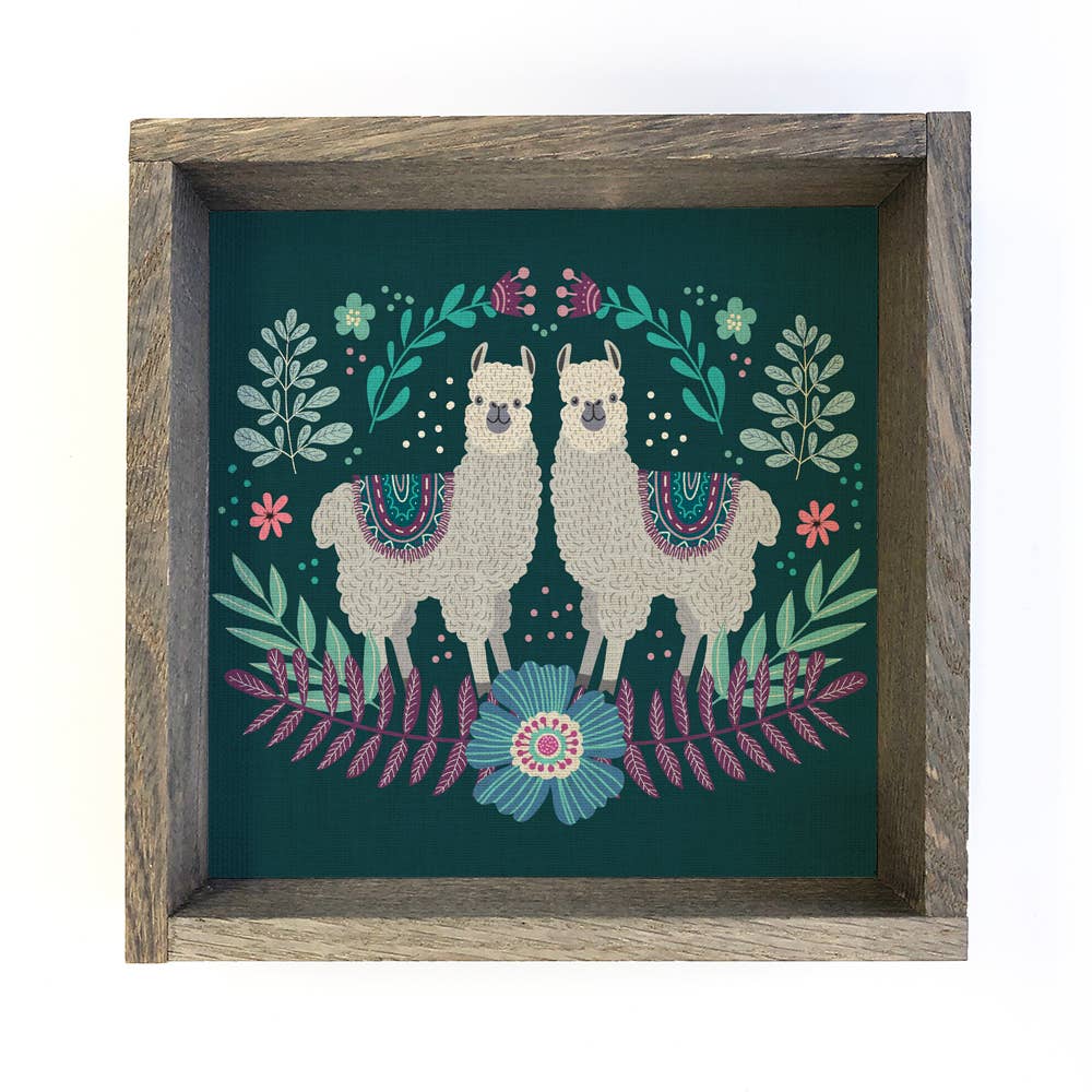 Folk Llamas Wall Art - Animal Folk Canvas Art - Wood Framed