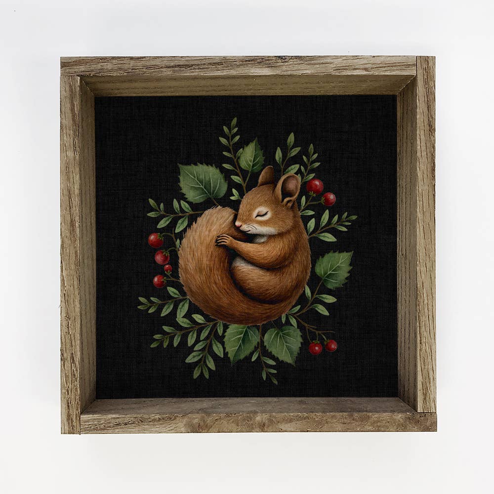 Sleeping Squirrel Woodland Berries - Cute Squirrel Art