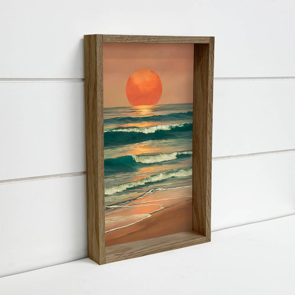 Bronze Beach Sunset Waves - Beach House Wall Art - Framed