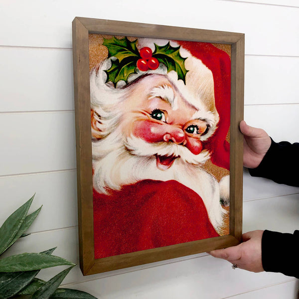 Vintage Jolly Santa - Christmas Canvas Wall Art - Framed
