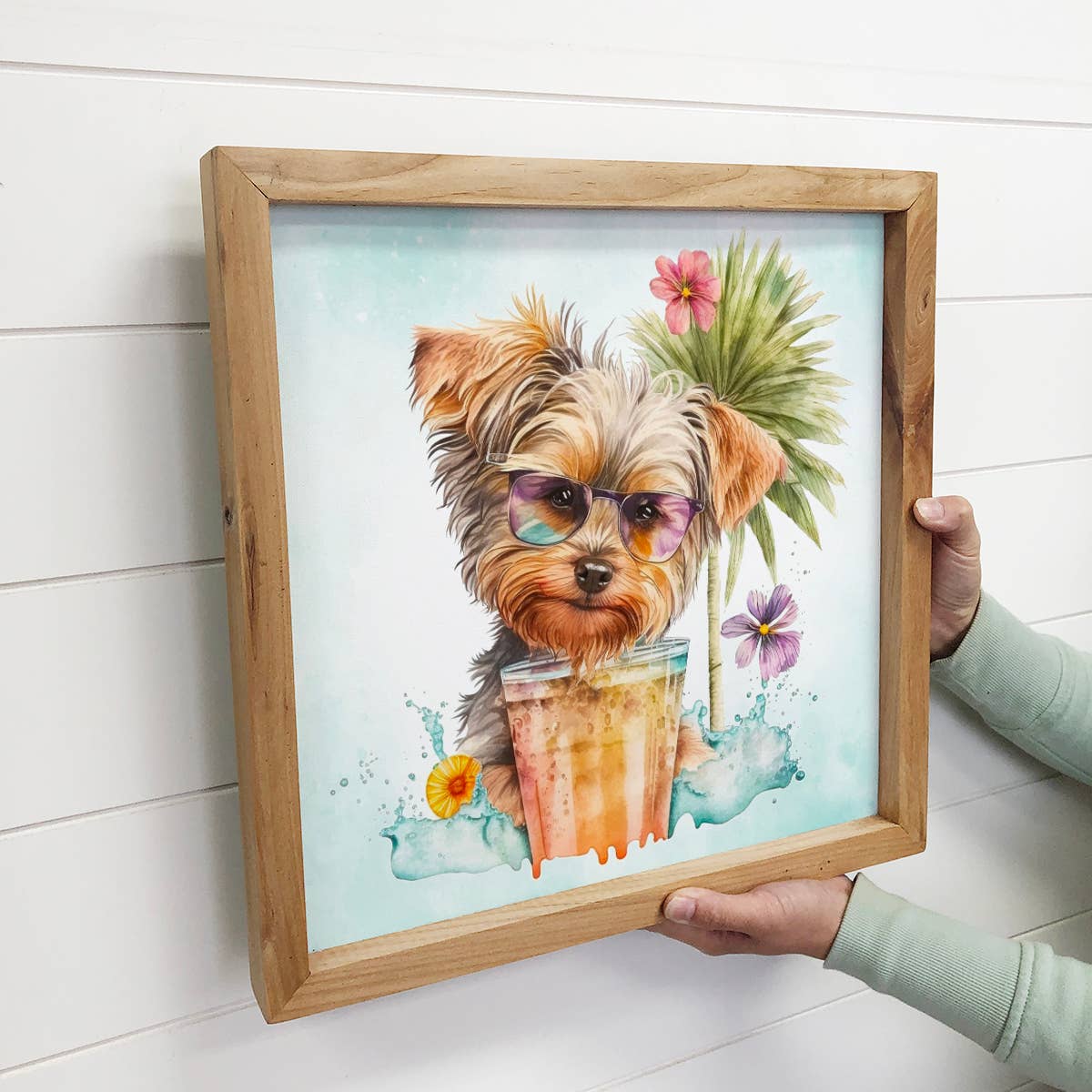 Summer Cocktail- Summer Yorkie Canvas Wall Art