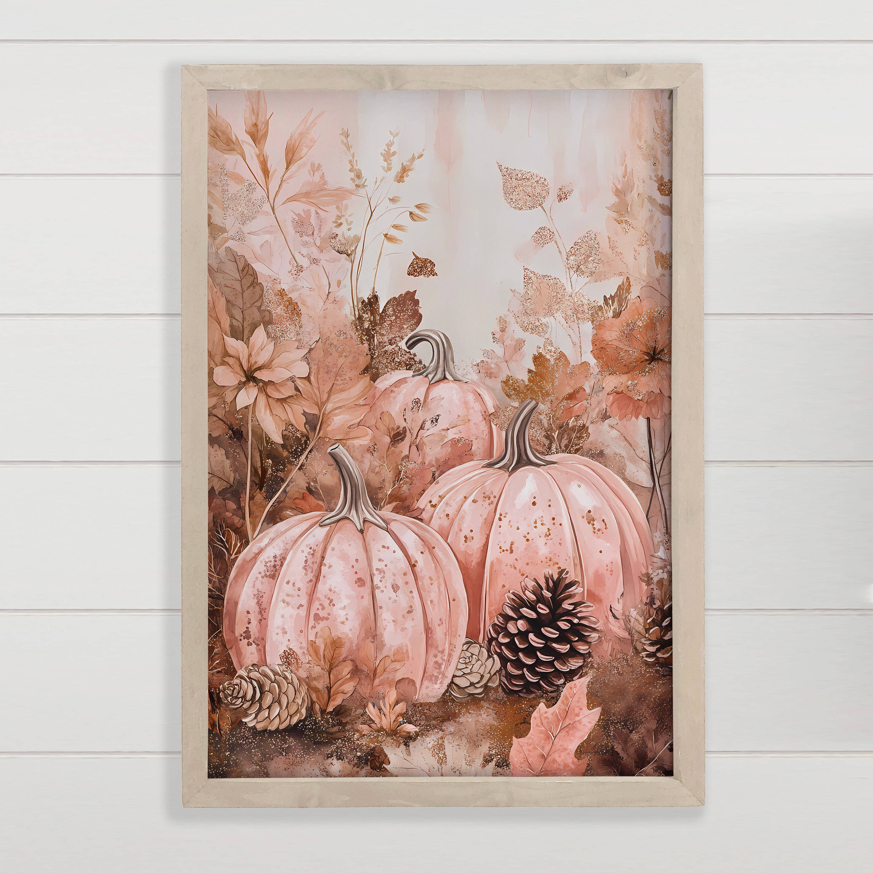 Light Pink Pumpkins - Pumpkin Canvas Art - Wood Framed Art